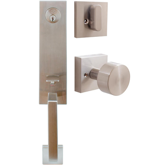 Stone Harbor Hardware Munich Handleset, Bonn Interior Trim, Square Rose, KW Keyway, Satin Nickel