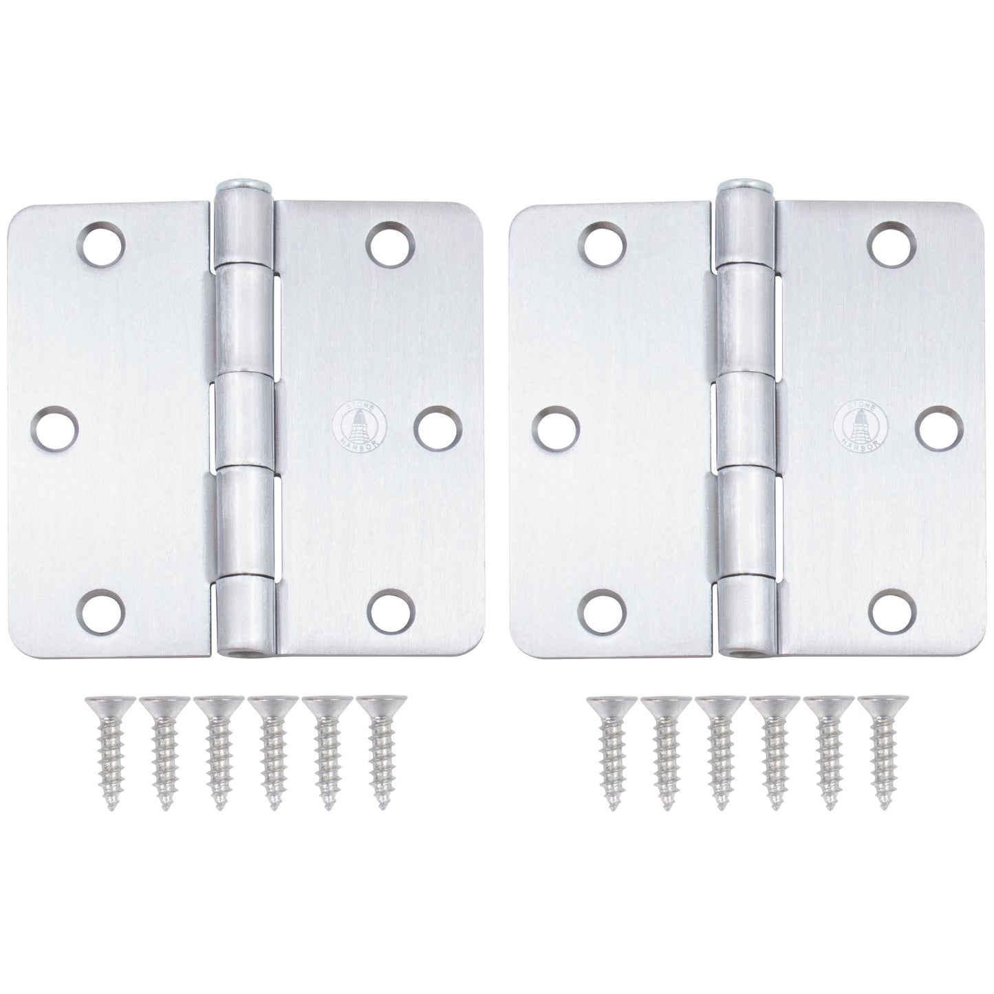 Stone Harbor Hardware 3-1/2" Door Hinges, 1/4" Radius Corner, Satin Chrome, 2-Pack