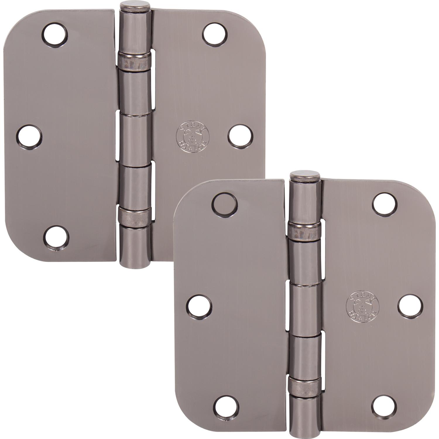 Stone Harbor Hardware 3-1/2" Ball-Bearing Door Hinges, 5/8" Radius Corner, Antique Nickel, 2-Pack