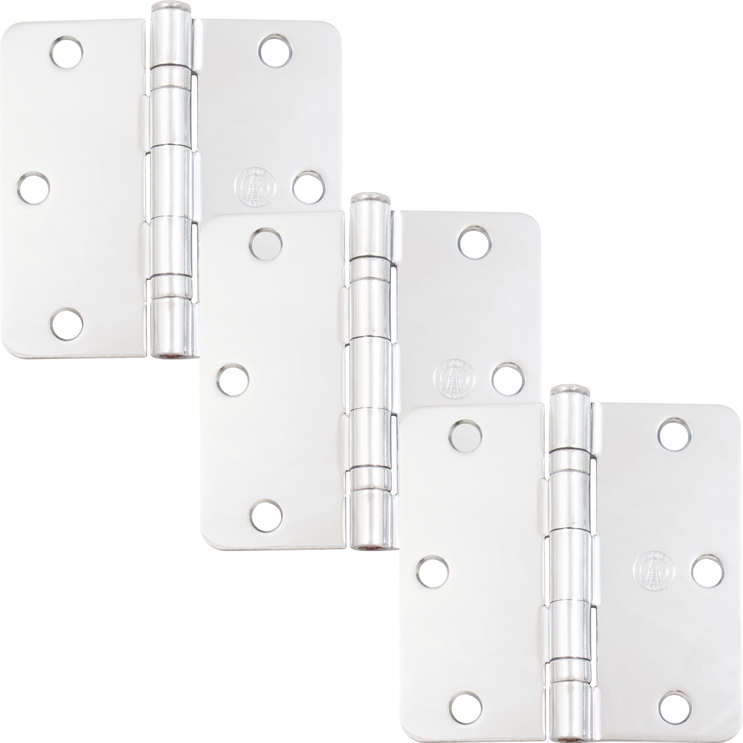 Stone Harbor Hardware 3-1/2" Ball-Bearing Door Hinges, 1/4" Radius Corner, Polished Chrome, 3-Pack