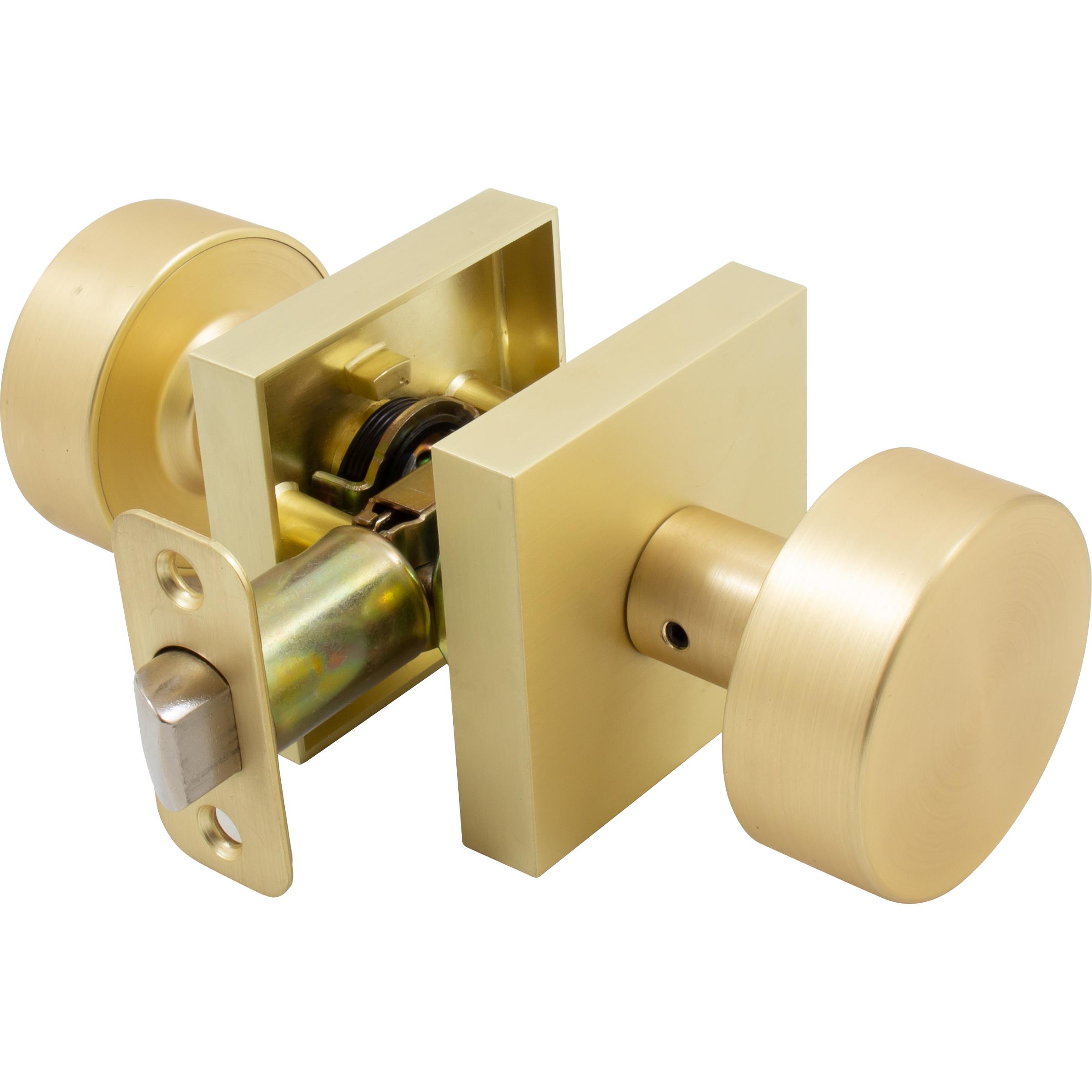 Stone Harbor Hardware Bonn Door Knob with Square Rosette, Passage (Hall/Closet) Latch, Satin Brass
