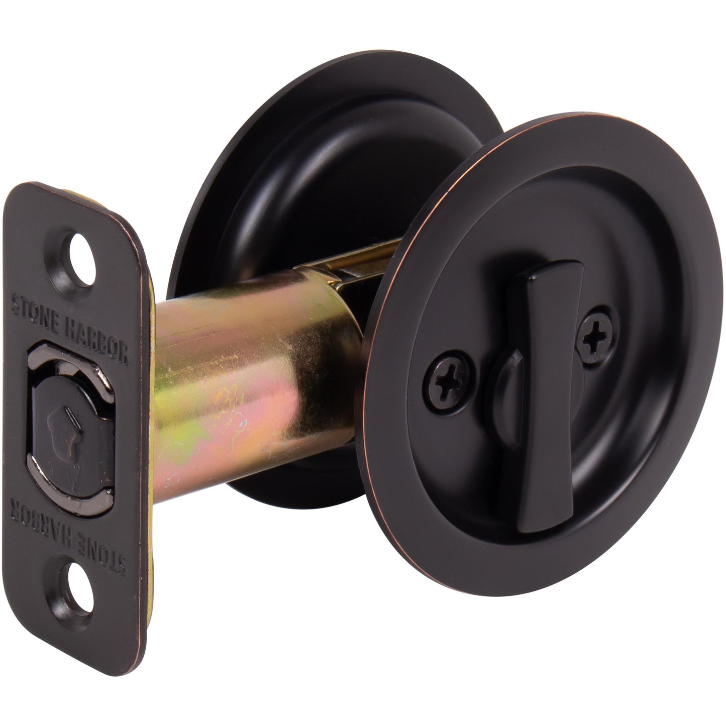 Stone Harbor Hardware Round Pocket Door Lock, Privacy Function, 2-3/8" Backset, Vintage Bronze