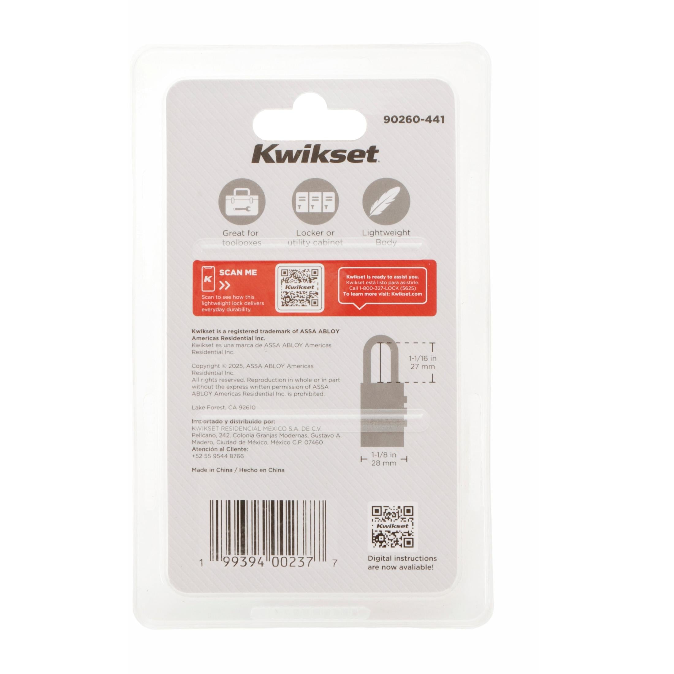 Kwikset 1-1/8" Aluminum Combination Padlock with 1" Shackle, Black
