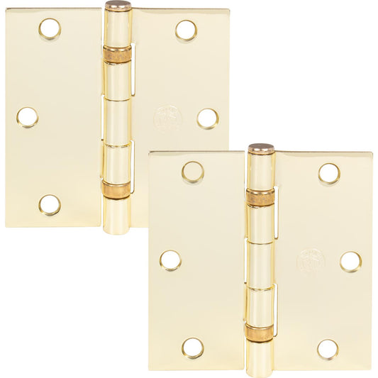 Stone Harbor Hardware 3-1/2" Ball-Bearing Door Hinges, Square Corner, Polished Brass, 2-Pack