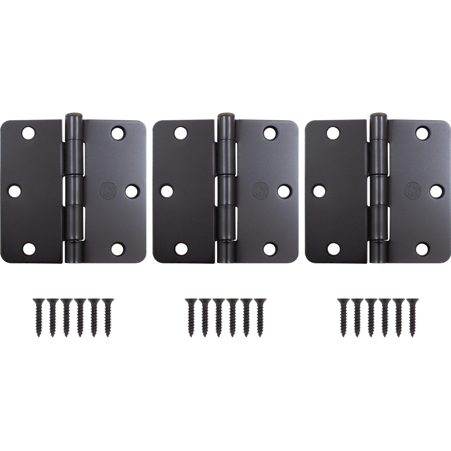 Stone Harbor Hardware 3-1/2" Door Hinges, 1/4" Radius Corner, Oil-Rubbed Bronze, 3-Pack
