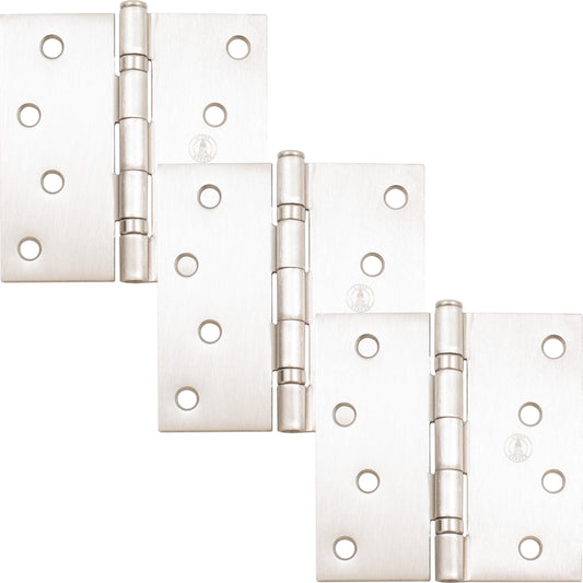 Stone Harbor Hardware 4" Ball-Bearing Door Hinges, Square Corner, Satin Nickel, 3-Pack