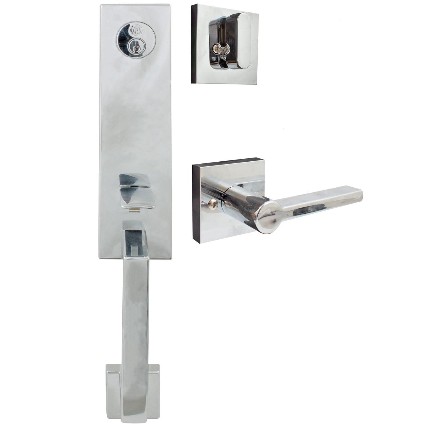Stone Harbor Hardware Munich Handleset, Vienna Interior Trim, Square Rose, KW Keyway, Polished Chrome