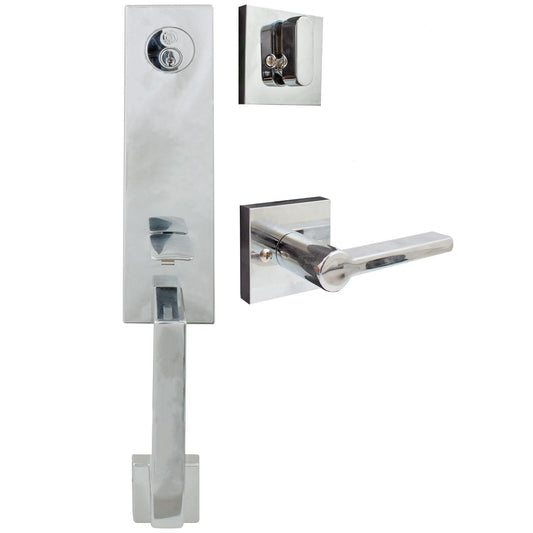 Stone Harbor Hardware Munich Handleset, Vienna Interior Trim, Square Rose, KW Keyway, Polished Chrome