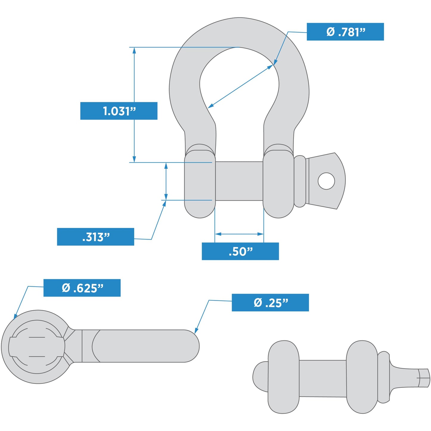 V3251 1/4" Anchor Shackle - Stainless Steel