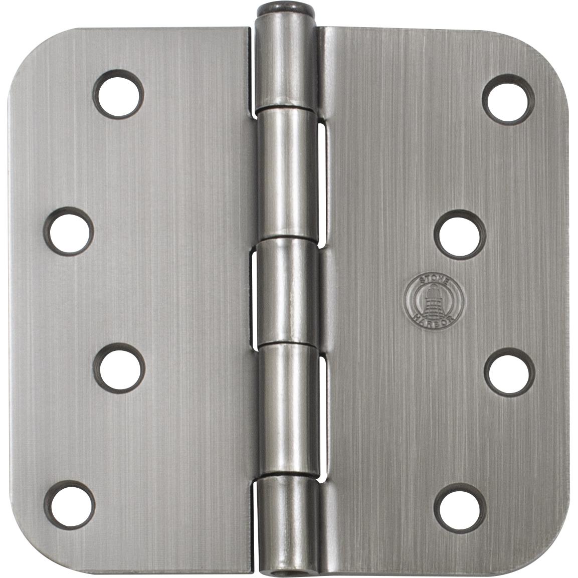 Stone Harbor Hardware 4" Door Hinges, 5/8" Radius Corner, Antique Nickel, 2-Pack