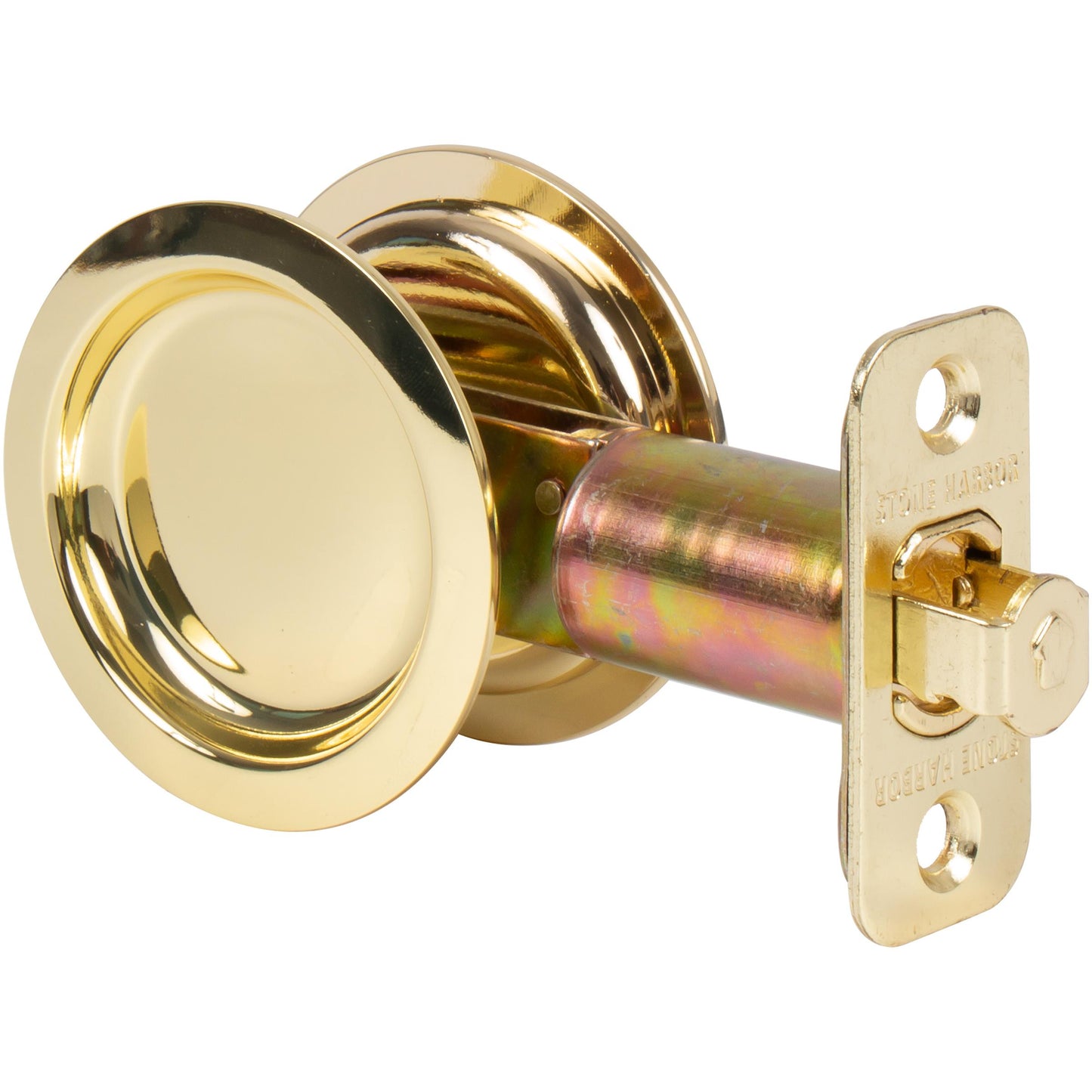 Stone Harbor Hardware Round Pocket Door Lock, Passage Function, 2-3/4" Backset, Polished Brass