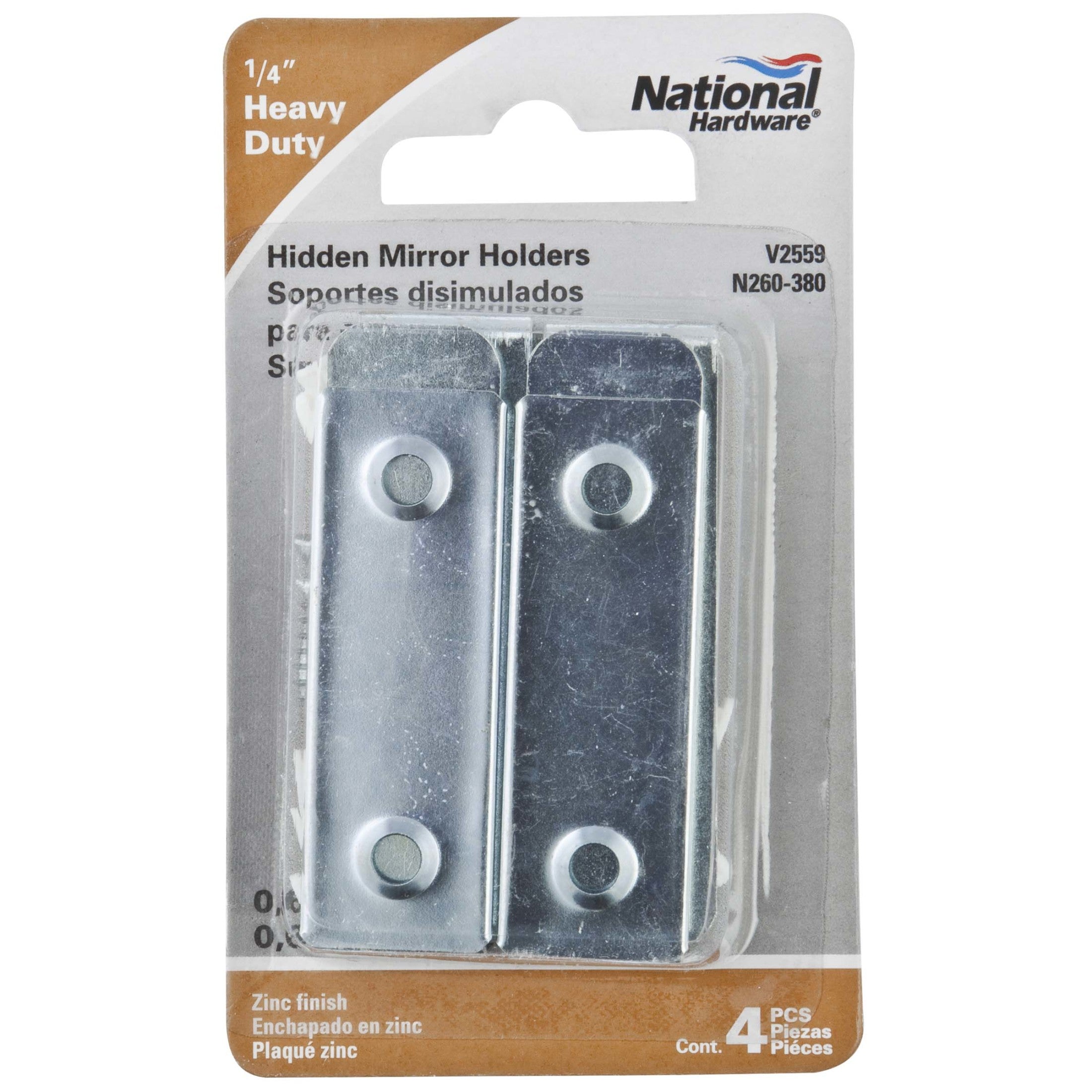 National Hardware - N260-380 V2559-L 2-3/8" Hidden Mirror Holders - Zinc, 4 pack