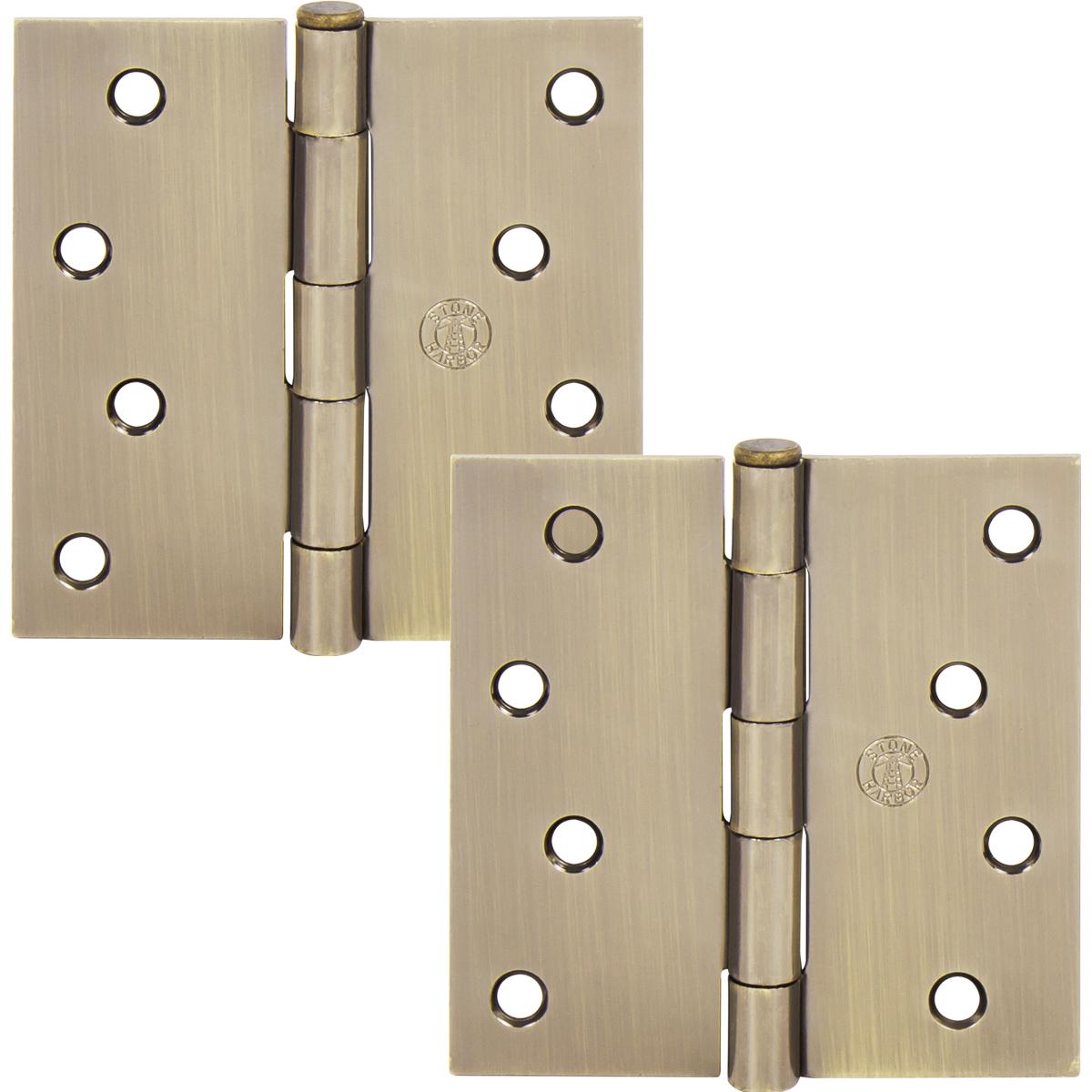 Stone Harbor Hardware 4" Door Hinges, Square Corner, Antique Brass, 2-Pack
