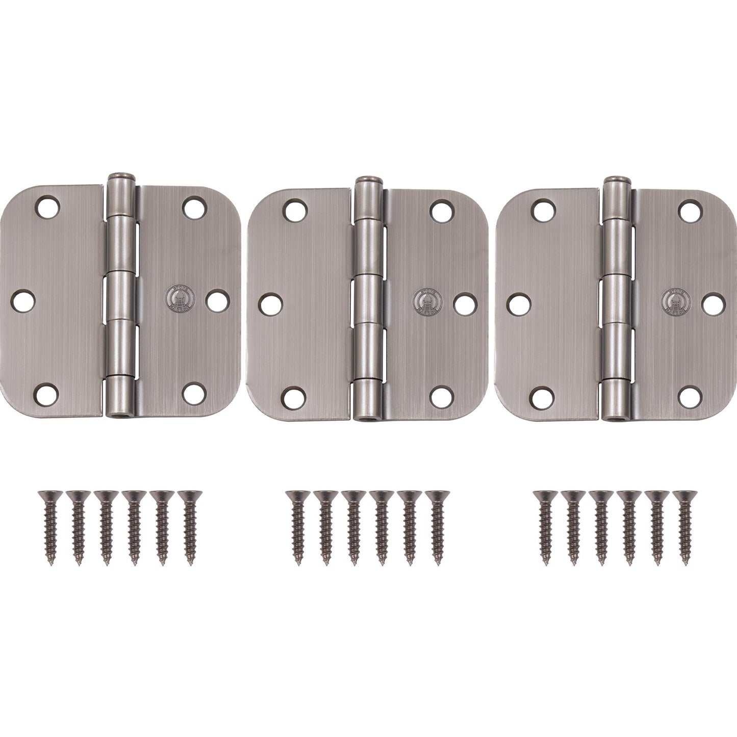 Stone Harbor Hardware 3-1/2" Door Hinges, 5/8" Radius Corner, Antique Nickel, 3-Pack