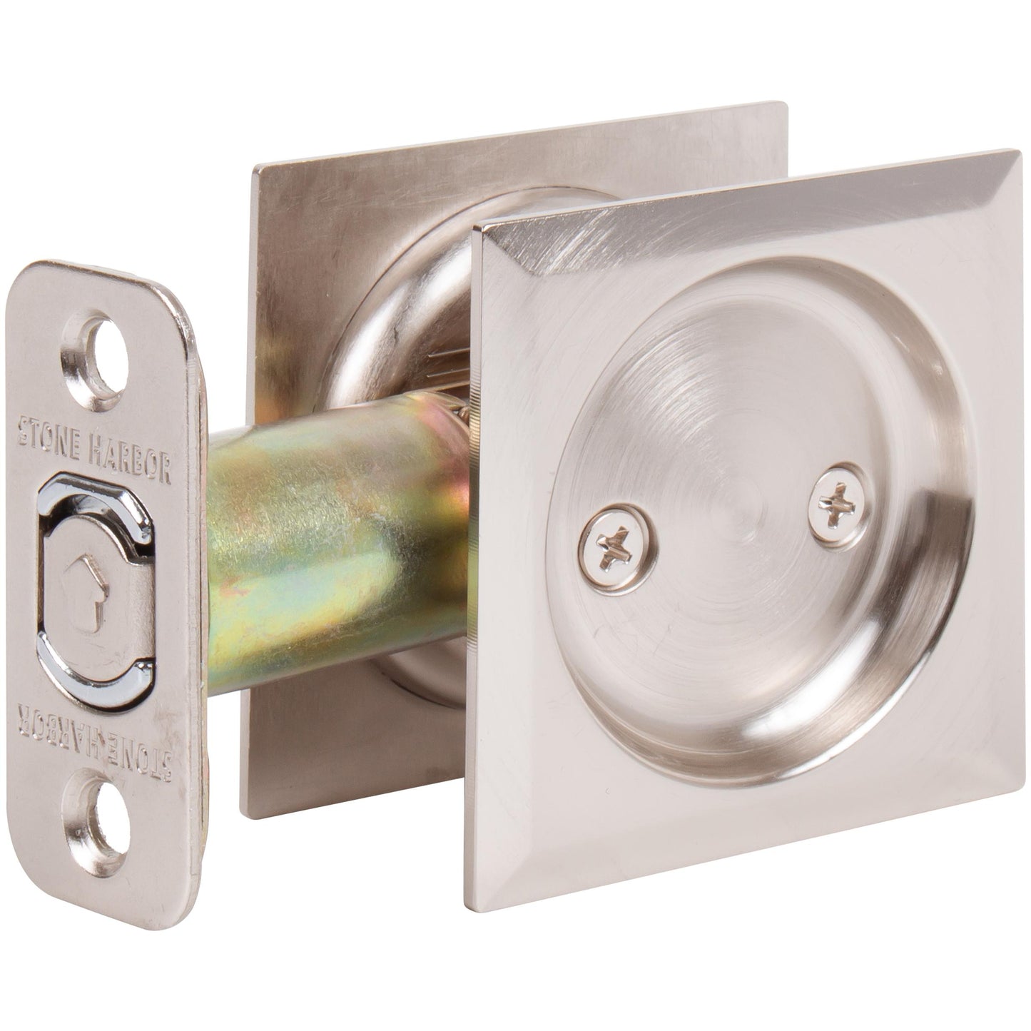 Stone Harbor Hardware Contemporary Square Pocket Door Lock, Passage Function, 2-3/8" Backset, Satin Nickel