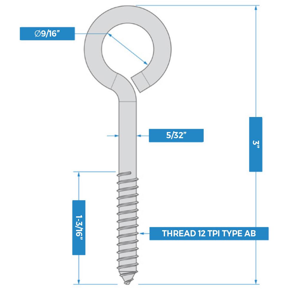 V2014 3/16" x 3" Lag Screw Eye 2/pk - Black