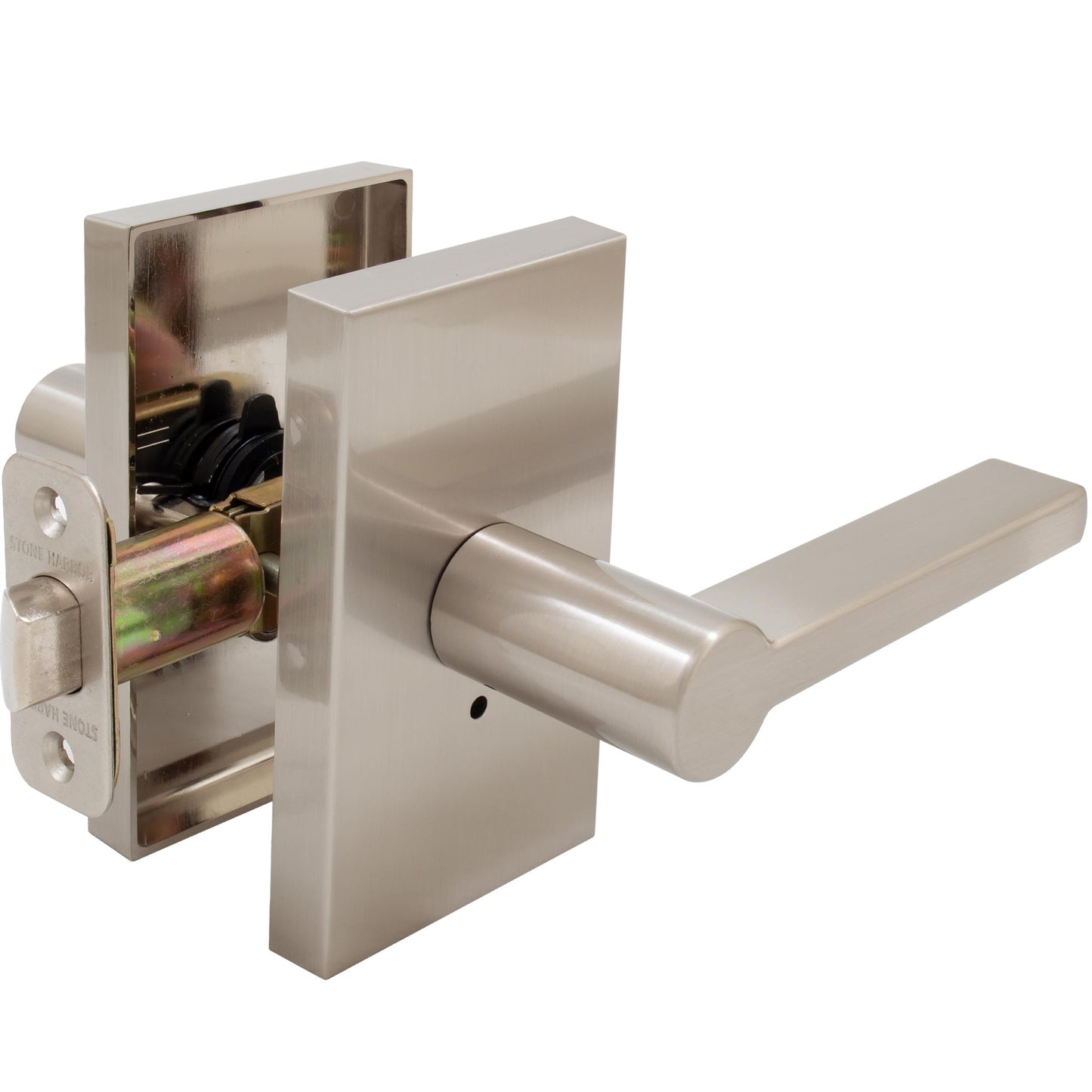 Stone Harbor Hardware Vienna Door Lever with Rectangular Rosette, Privacy (Bed/Bath) Latch, Satin Nickel