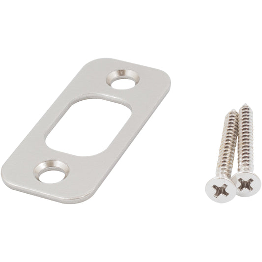 Stone Harbor Hardware Round Corner Deadbolt Strike Plate, 1" x 2-1/4", 1-5/8" Center-to-Center, Satin Nickel