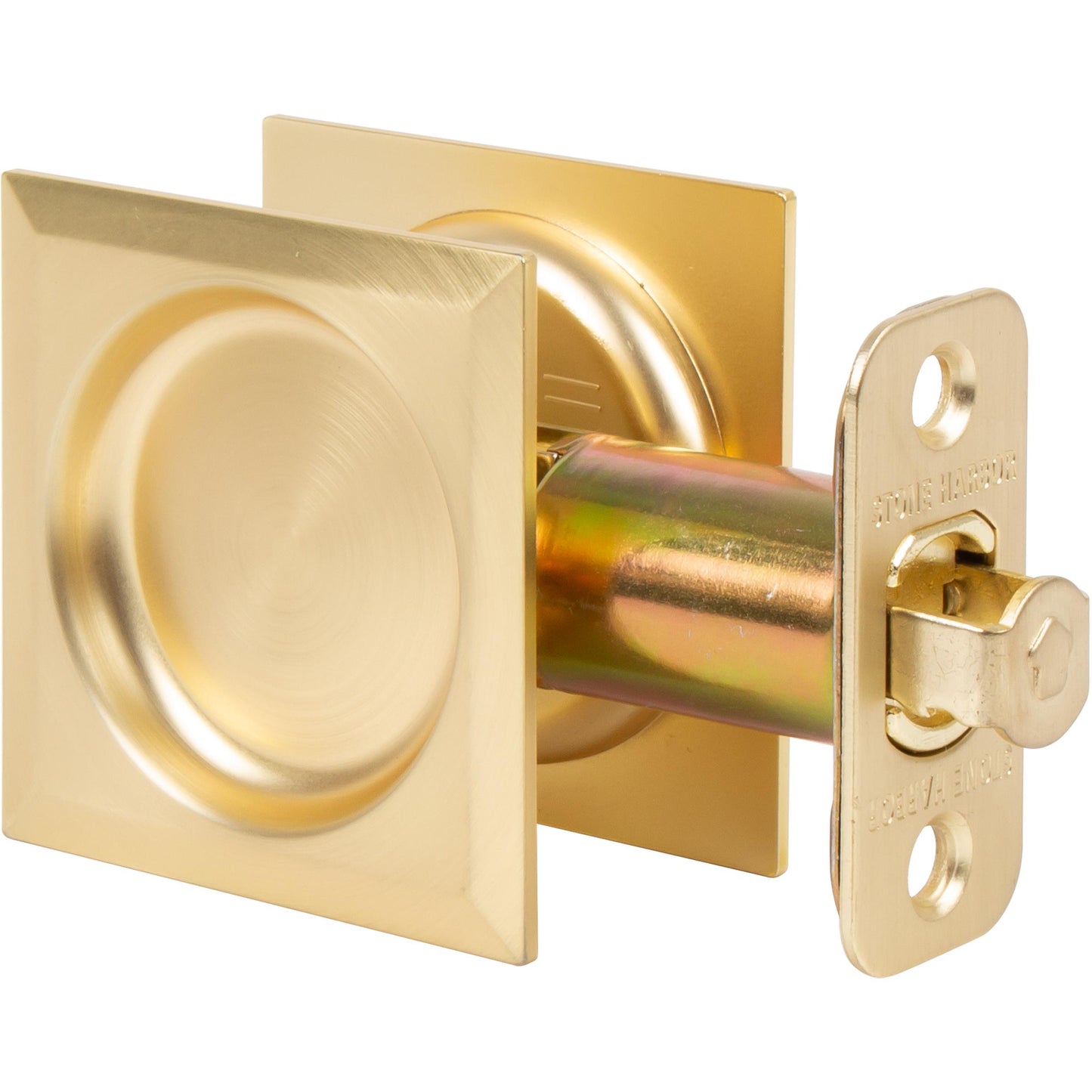 Stone Harbor Hardware Contemporary Square Pocket Door Lock, Passage Function, 2-3/8" Backset, Satin Brass