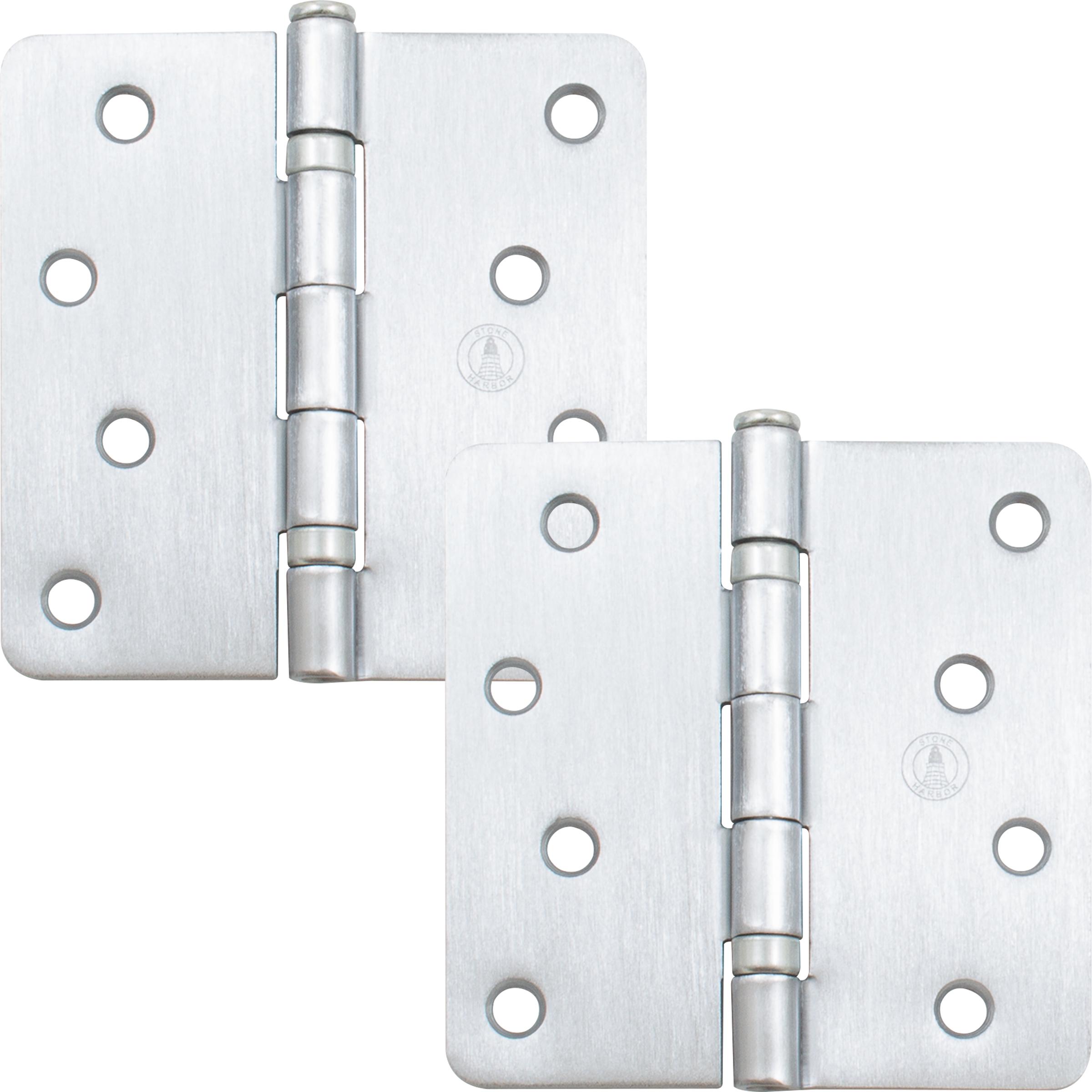 Stone Harbor Hardware 4" Ball-Bearing Door Hinges, 1/4" Radius Corner, Satin Chrome, 2-Pack
