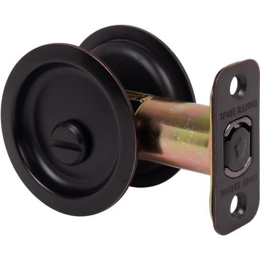 Stone Harbor Hardware Round Pocket Door Lock, Privacy Function, 2-3/8" Backset, Vintage Bronze