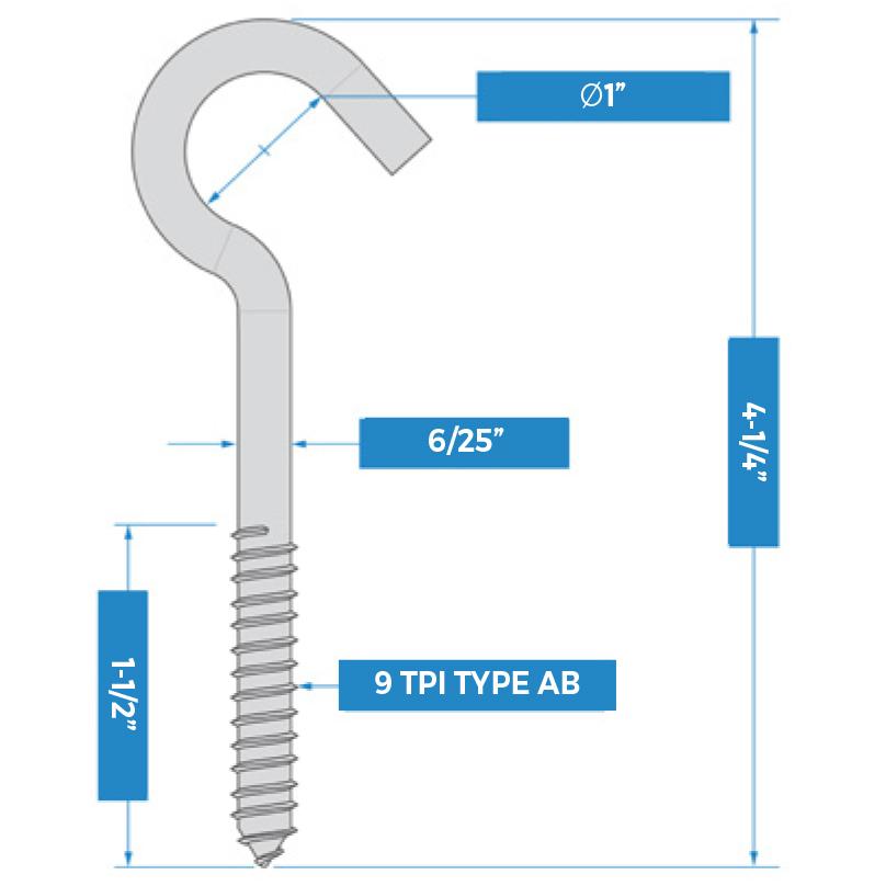 V2156 1/4" x 4-1/4" Screw Hook - Black