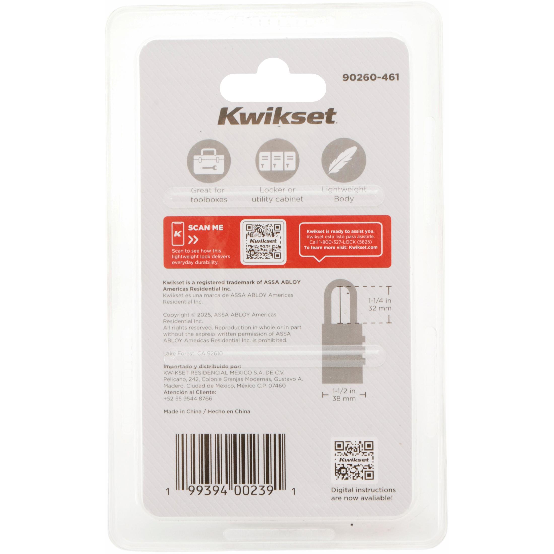 Kwikset 1-1/2" Aluminum Combination Padlock with 1-3/16" Shackle, Black