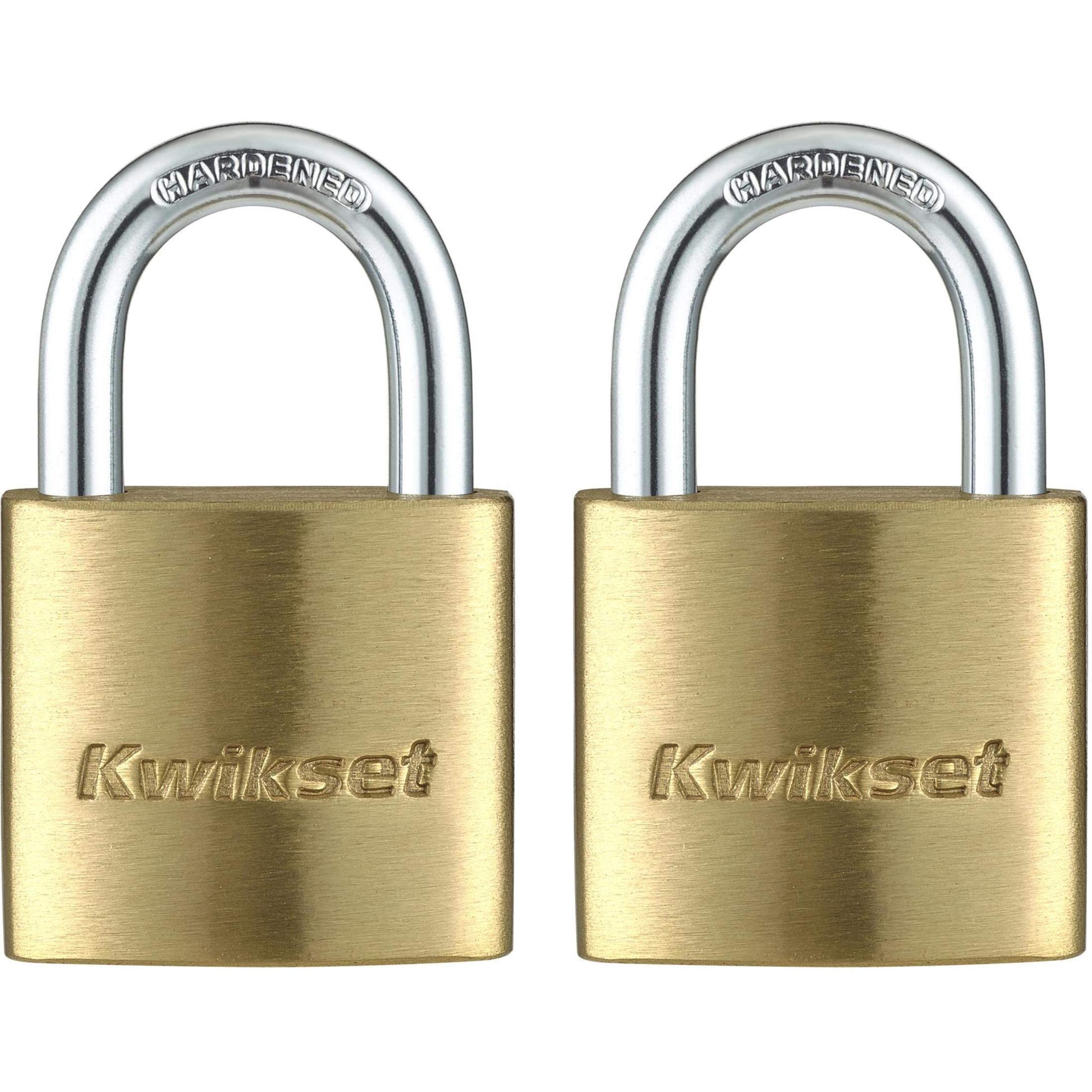 Kwikset 1-3/16" Brass Padlock KA with 5/8" Shackle, 2-Pack