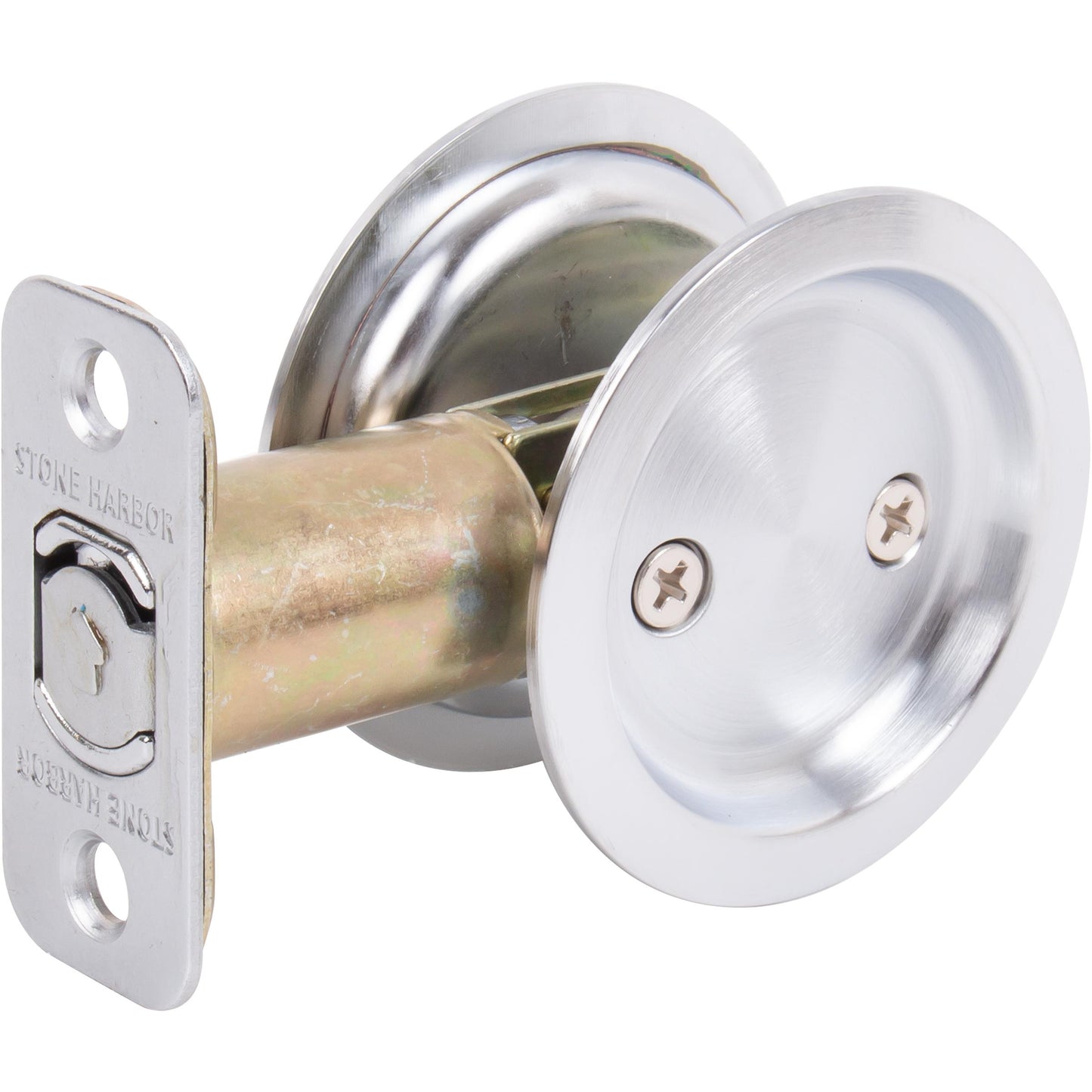 Stone Harbor Hardware Round Pocket Door Lock, Passage Function, 2-3/8" Backset, Satin Chrome