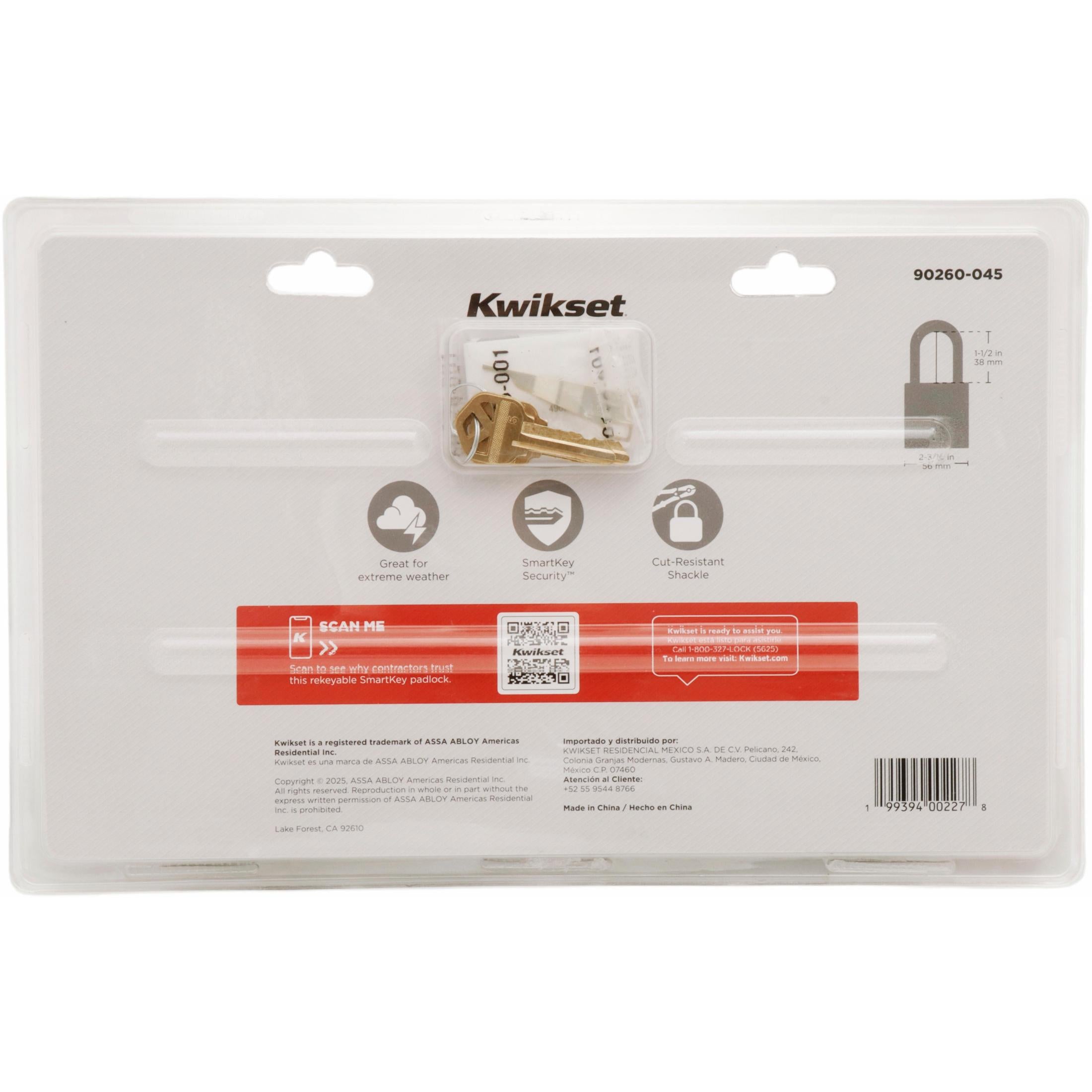 Kwikset 2" Padlock SMT KA with Cover and 1-1/2" Shackle, 4-Pack