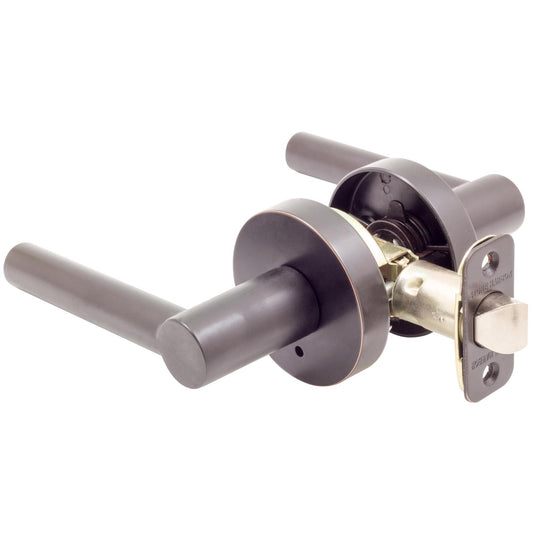 Stone Harbor Hardware Zurich Door Lever with Round Rosette, Privacy (Bed/Bath) Latch, Vintage Bronze