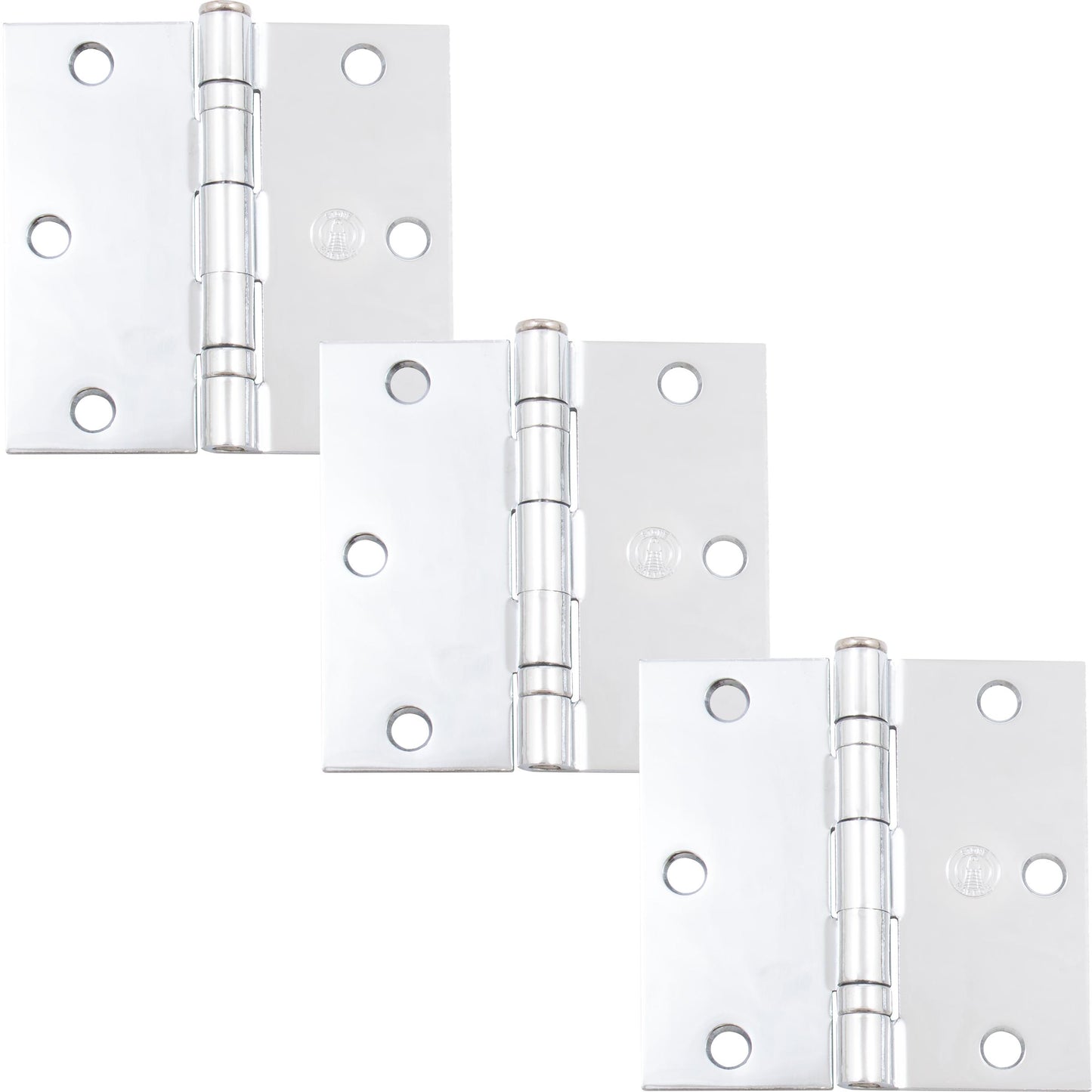 Stone Harbor Hardware 3-1/2" Ball-Bearing Door Hinges, Square Corner, Polished Chrome, 3-Pack