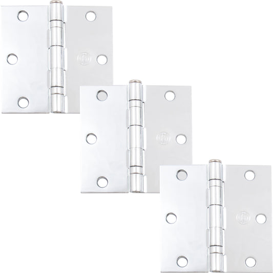 Stone Harbor Hardware 3-1/2" Ball-Bearing Door Hinges, Square Corner, Polished Chrome, 3-Pack