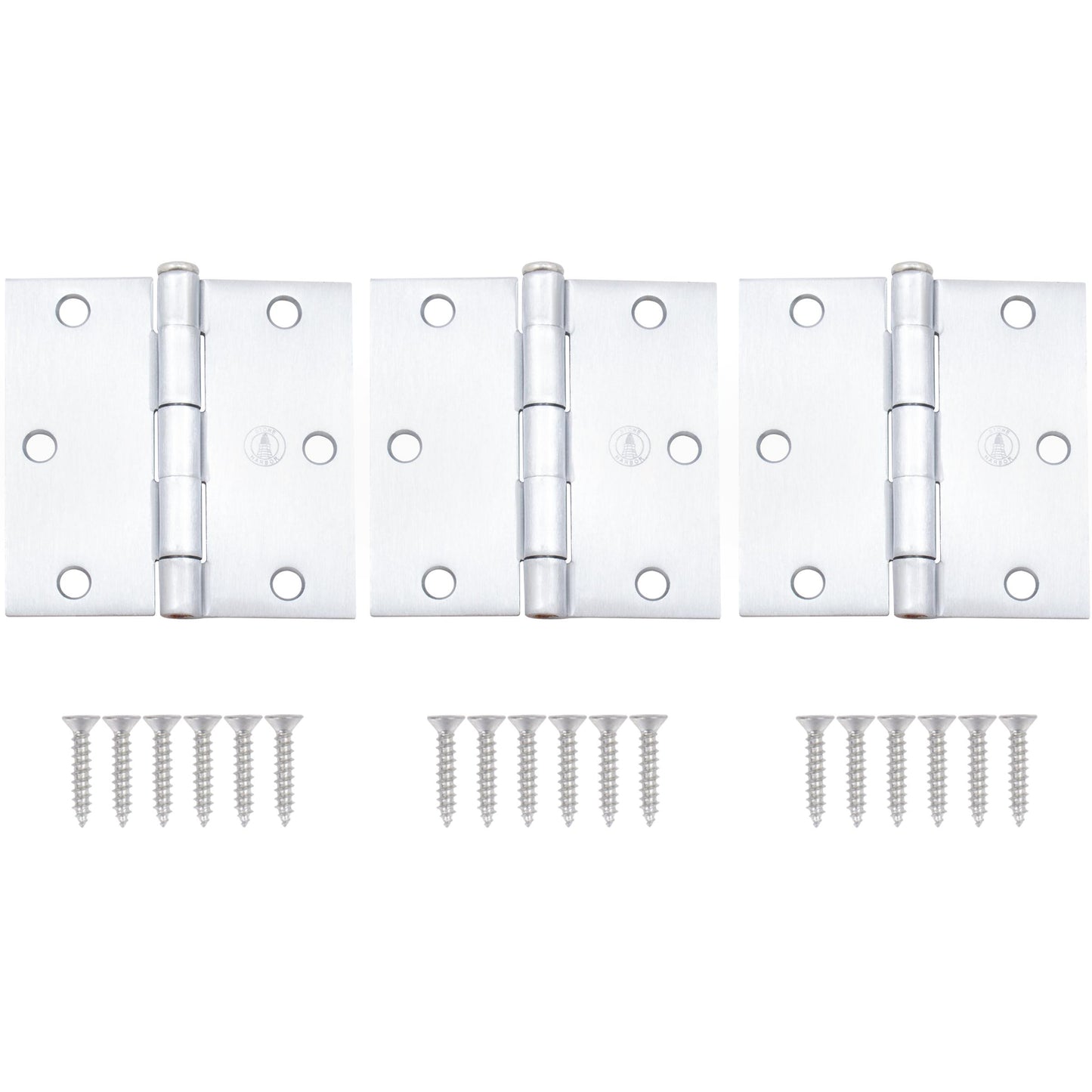 Stone Harbor Hardware 3-1/2" Door Hinges, Square Corner, Satin Chrome, 3-Pack