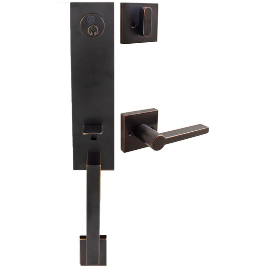 Stone Harbor Hardware Munich Handleset, Vienna Interior Trim, Square Rose, SC Keyway, Vintage Bronze