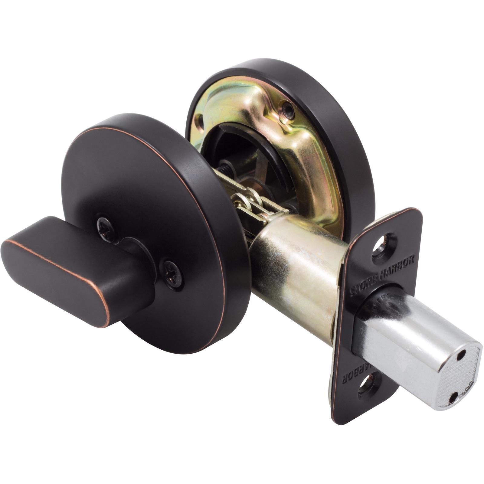 Stone Harbor Hardware Grade 3 Contemporary Round Deadbolt, KW Keyway, Vintage Bronze