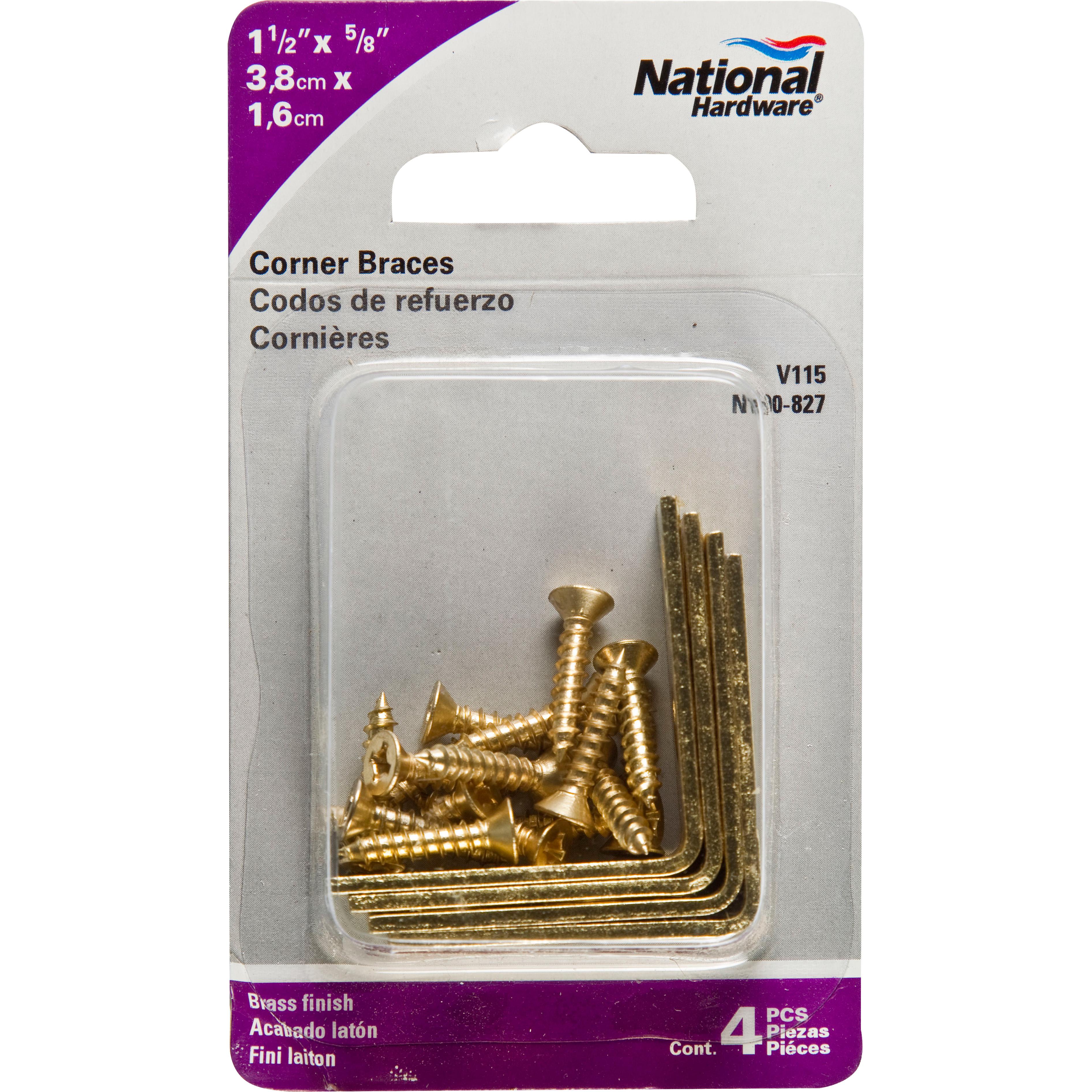 V115 1-1/2" x 5/8" Corner Brace 4/pk - Polished Brass