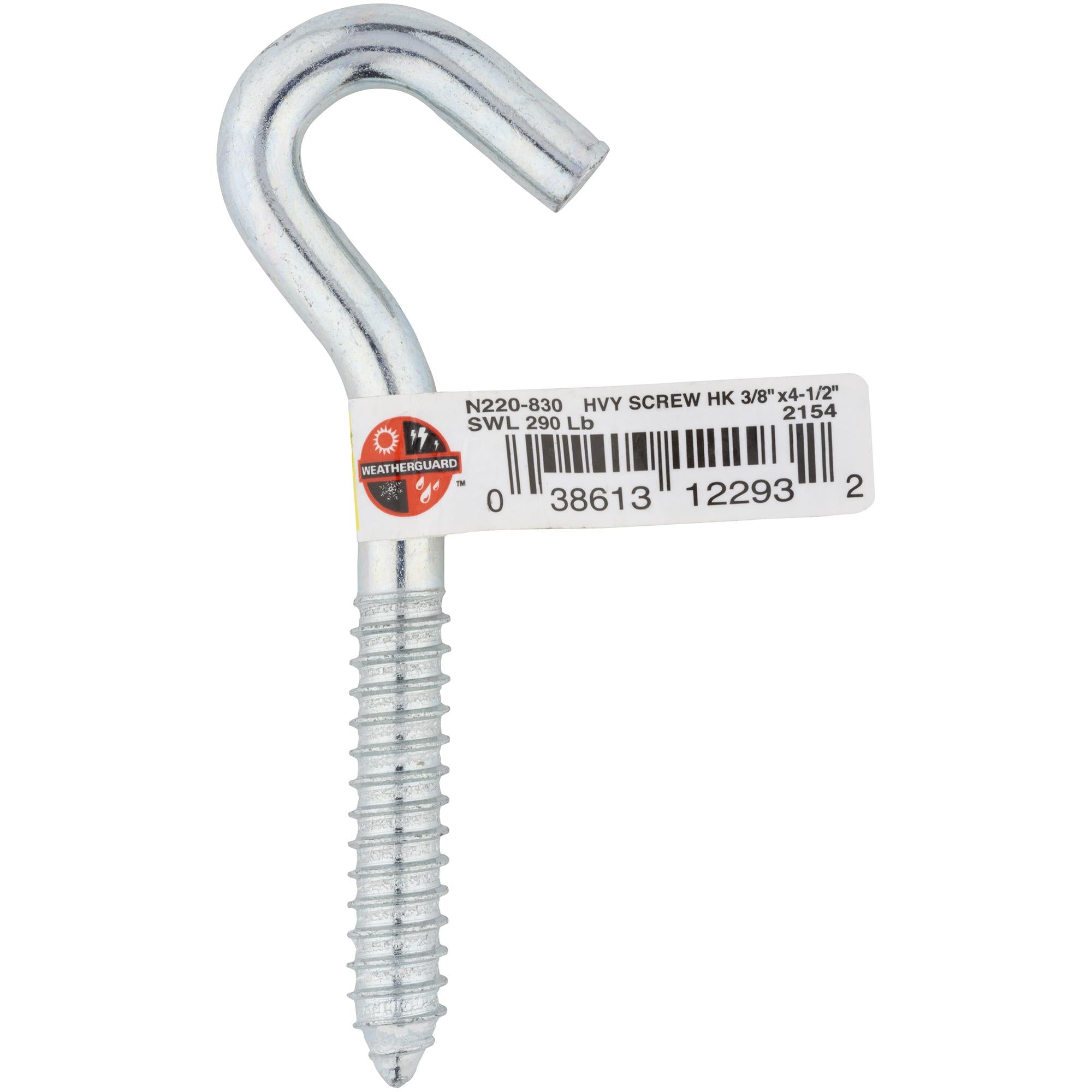 2154BC 3/8" x 4-1/2" Heavy-Duty Screw Hook - Zinc Plated