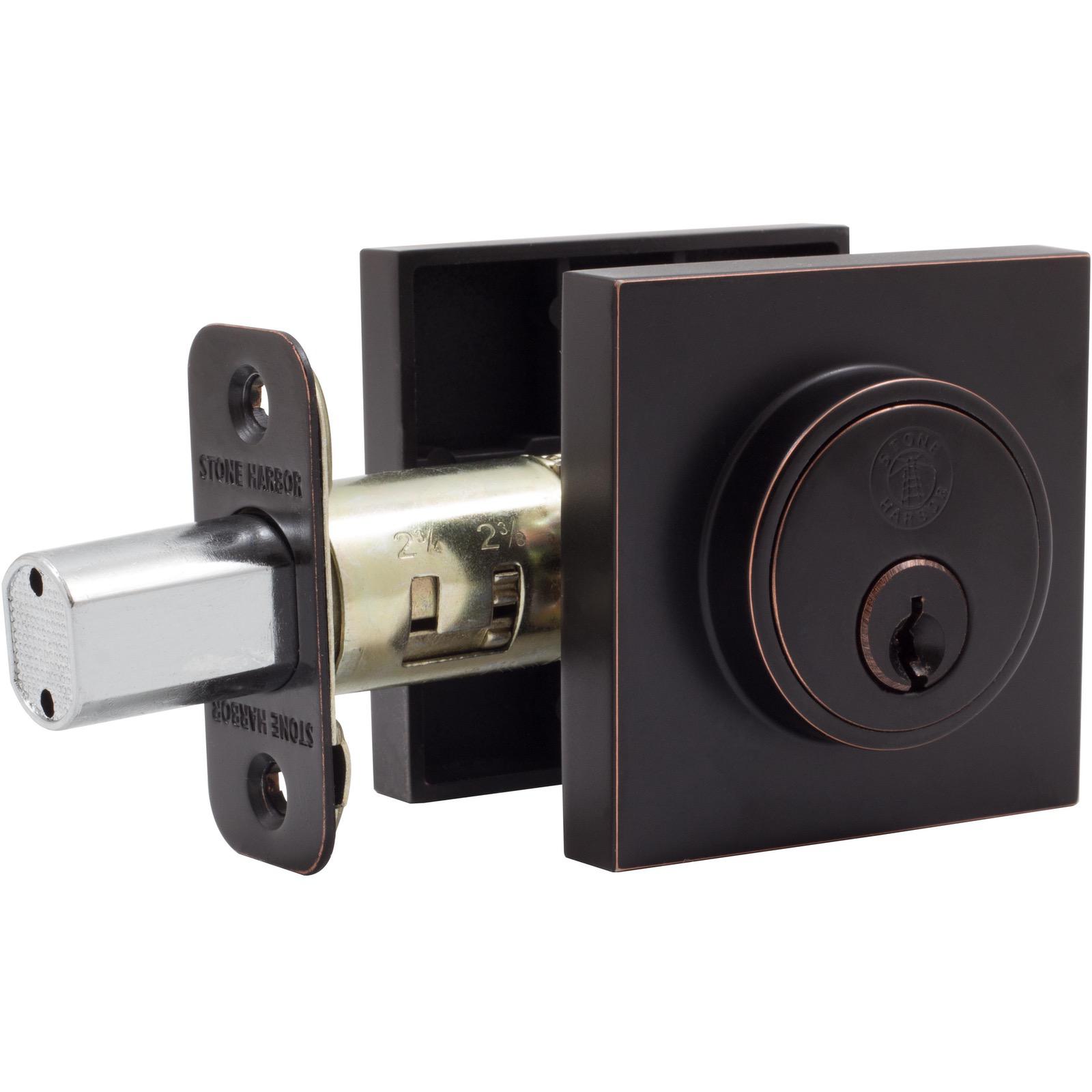Stone Harbor Hardware Grade 3 Contemporary Square Deadbolt, KW Keyway, Vintage Bronze