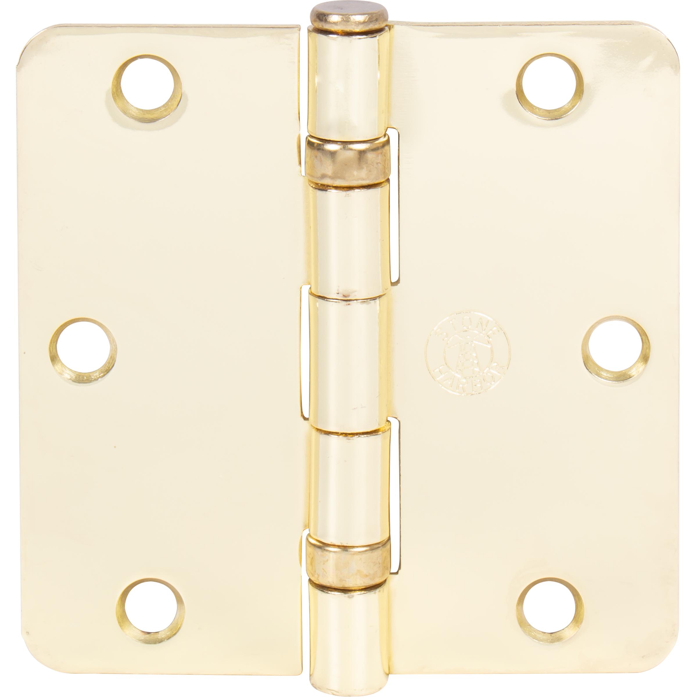 Stone Harbor Hardware 3-1/2" Ball-Bearing Door Hinges, 1/4" Radius Corner, Polished Brass, 3-Pack