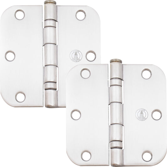 Stone Harbor Hardware 3-1/2" Ball-Bearing Door Hinges, 5/8" Radius Corner, Satin Stainless Steel, 2-Pack