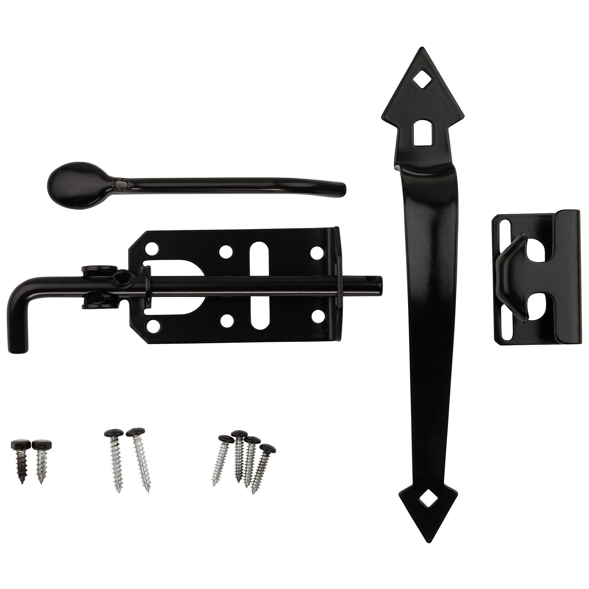 V27 Ornamental Gate Latch Kit 1-1/2" to 3" Thick - Black