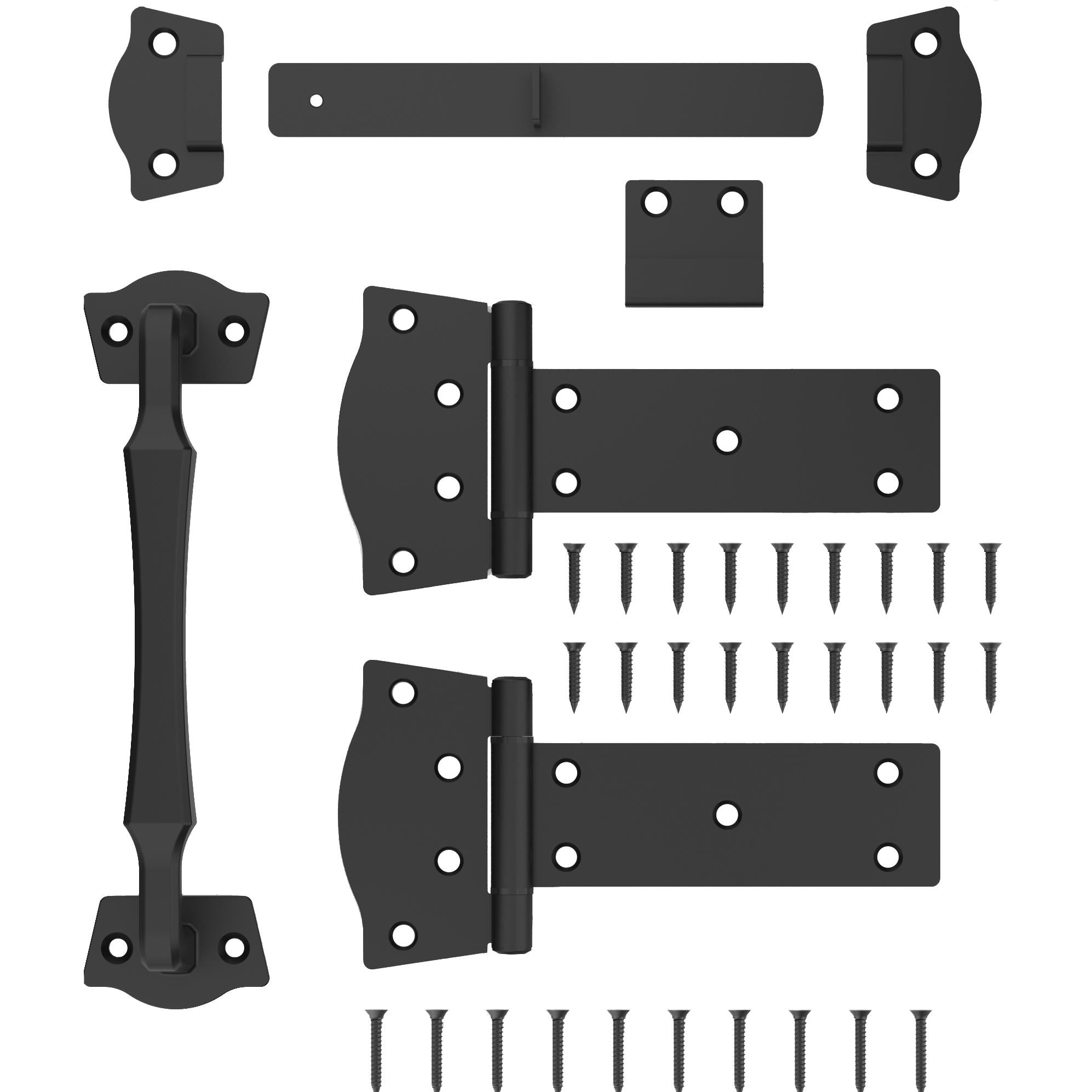 V1104 Rustic Modern Gate Kit (1 pull, 1 latch, 2 hinges) - Black