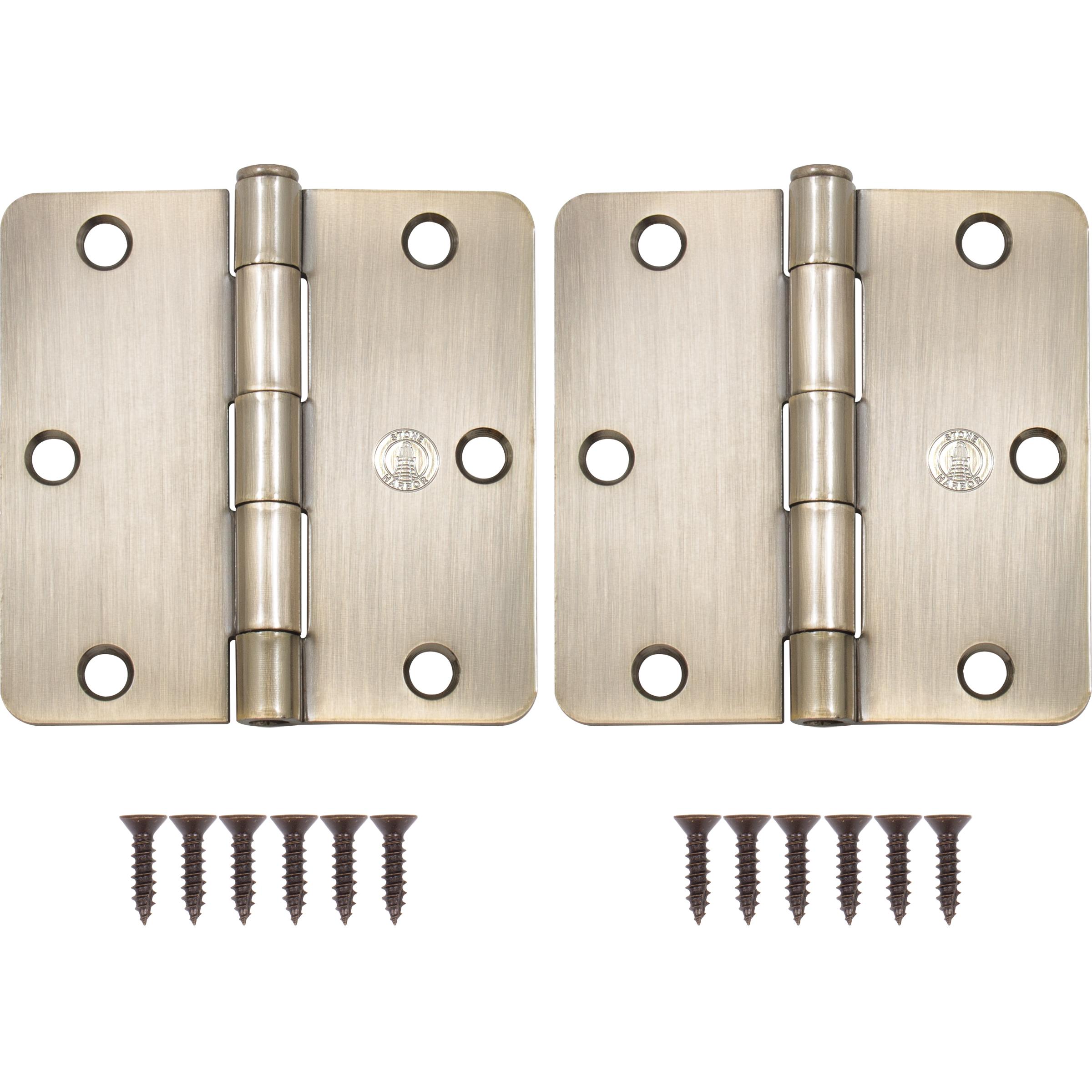 Stone Harbor Hardware 3-1/2" Door Hinges, 1/4" Radius Corner, Antique Brass, 2-Pack