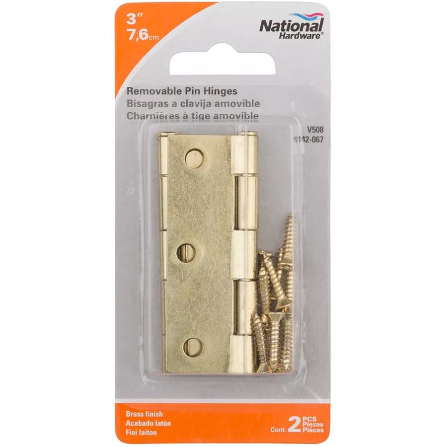 National Hardware - V508 3" Removable Pin Hinge 2/pk - Polished Brass