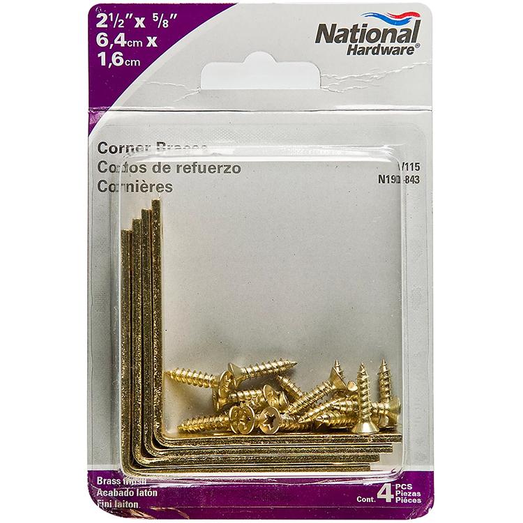 V115 2-1/2" x 5/8" Corner Brace 4/pk - Polished Brass