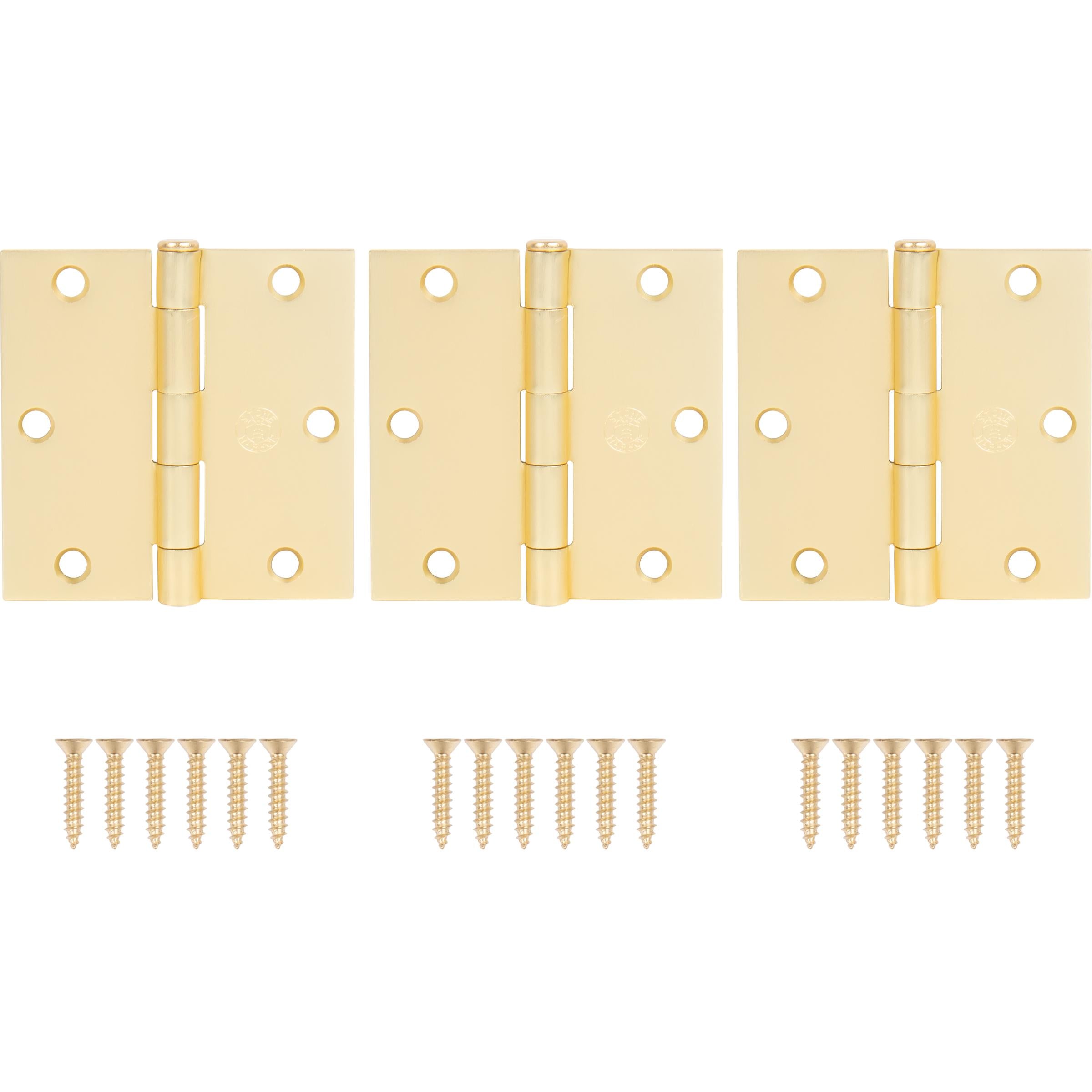 Stone Harbor Hardware 3-1/2" Door Hinges, Square Corner, Satin Brass, 3-Pack