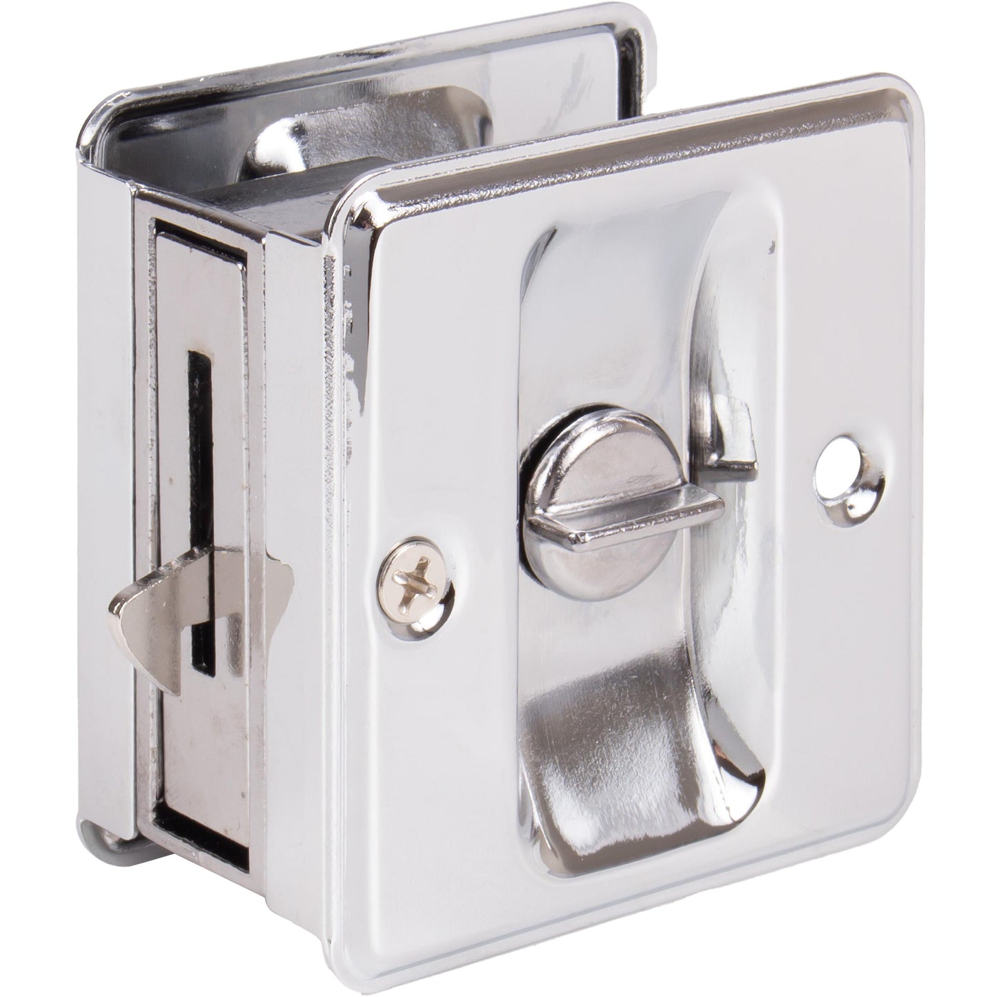 Stone Harbor Hardware Square Pocket Door Lock, Privacy Function, Polished Chrome