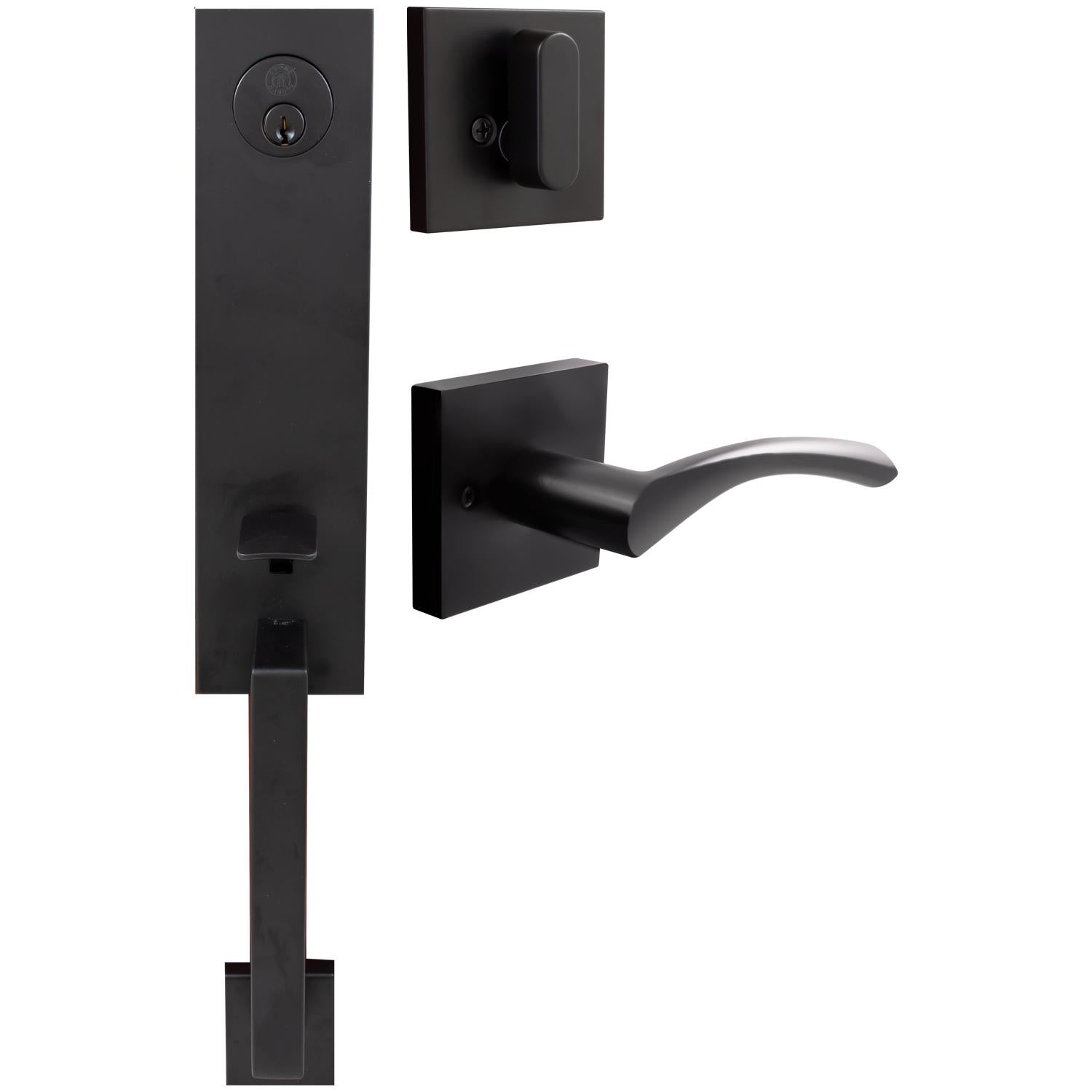 Stone Harbor Hardware Munich Handleset, Turin Interior Trim, SC Keyway, Matte Black