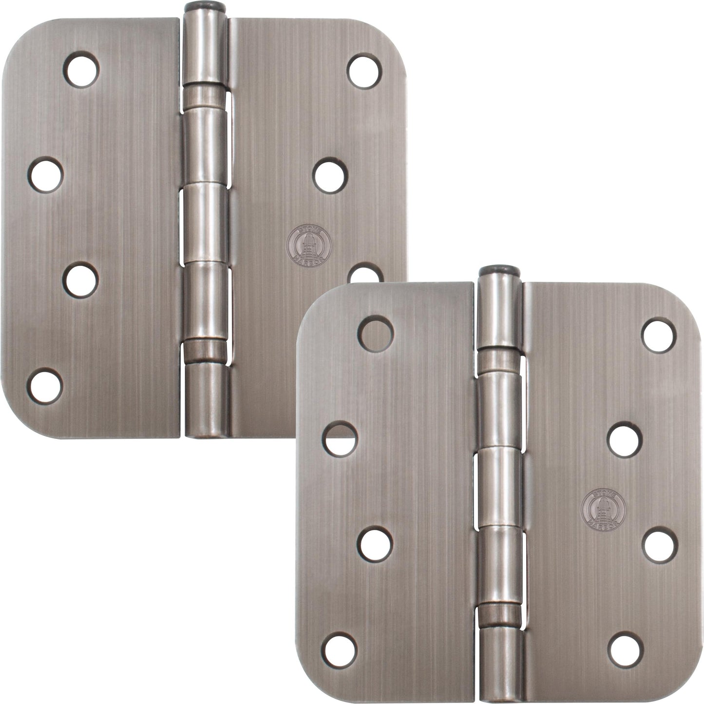 Stone Harbor Hardware 4" Ball-Bearing Door Hinges, 5/8" Radius Corner, Antique Nickel, 2-Pack